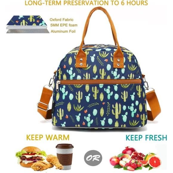 LUNCH Bag With Shoulder Strap for Women, Men, and Kids - Cactus - Picture 4 of 6